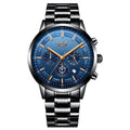 Men's waterproof quartz sports watch showing 12mm thickness and available colour combinations