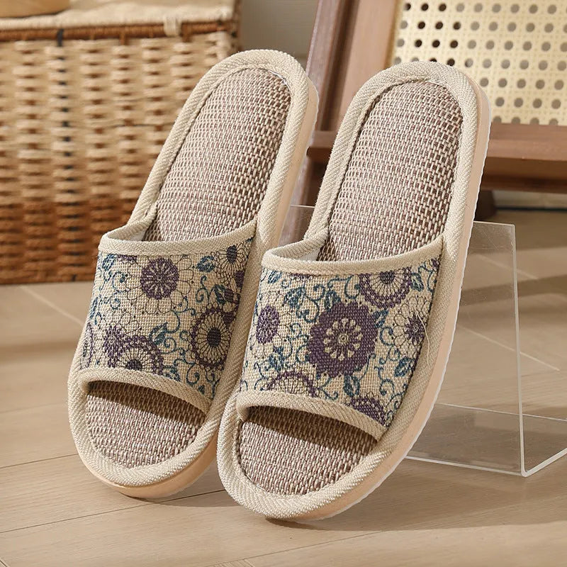 Women's linen open toe slippers in multiple colours with thickened sole