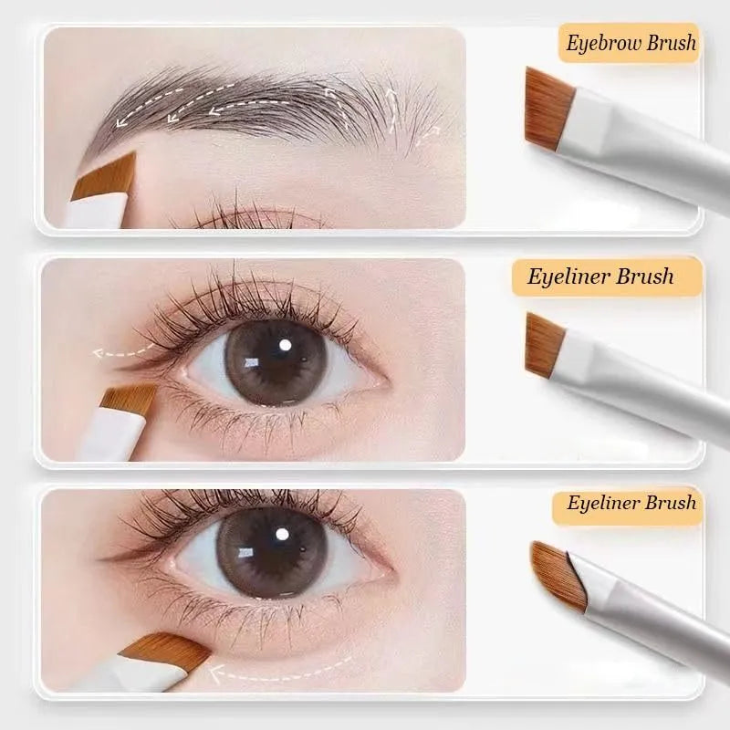 Four angled eyeliner and brow brushes with ultra-thin bristles in leather case