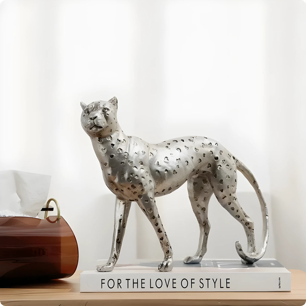 Leopard resin ornament in American leopard colour, available as large statue, small statue, or walking posture design