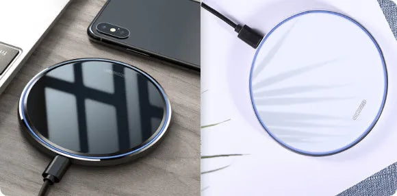 10W mirror wireless charger with compact slim design in black finish