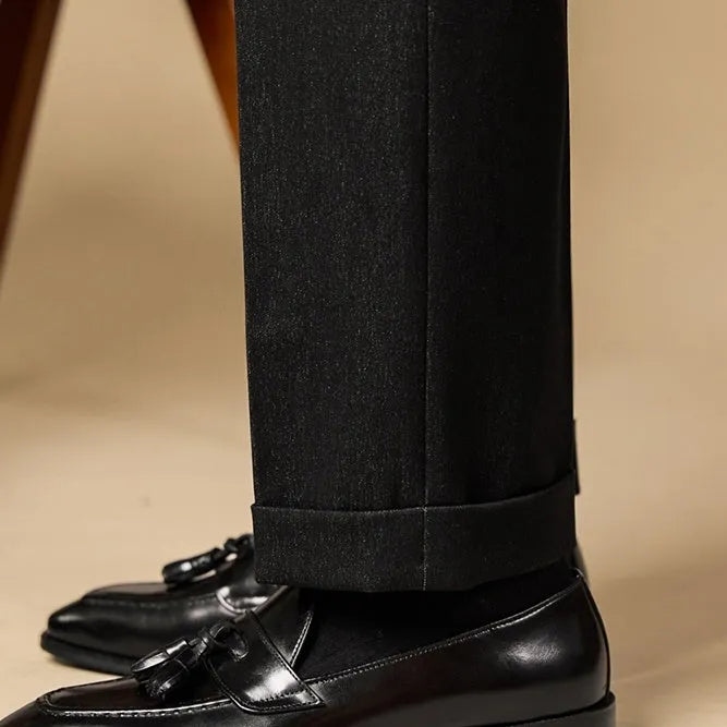 Men's black and brown business casual tassel loafers made from genuine leather with pigskin lining