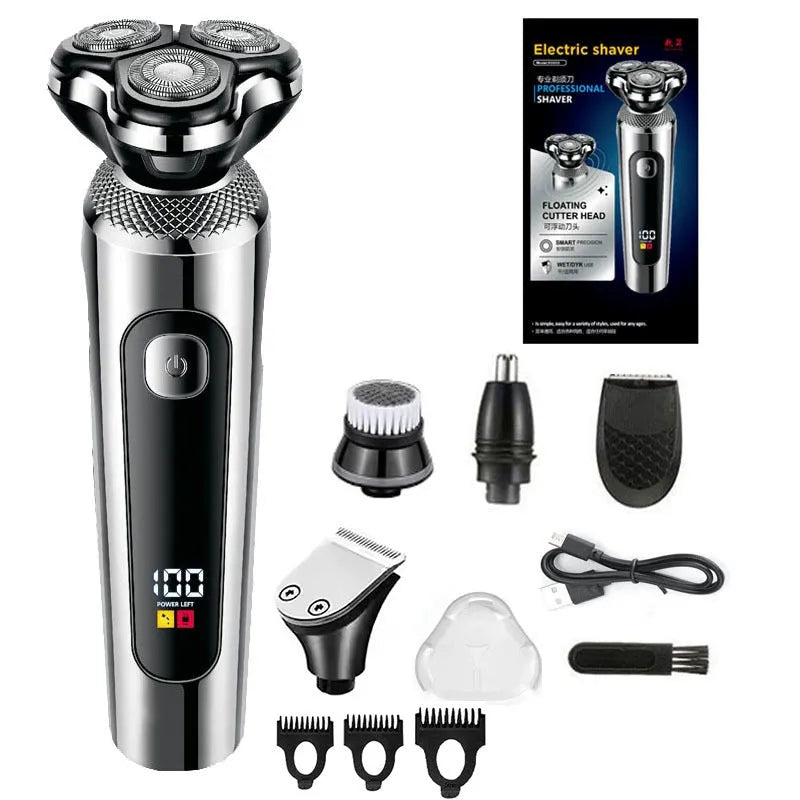 Digital USB rechargeable beard trimmer with washable design and five-in-one base bracket
