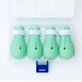 Set of four bright green silicone gloves for protecting hands from cat scratches during pet care.
