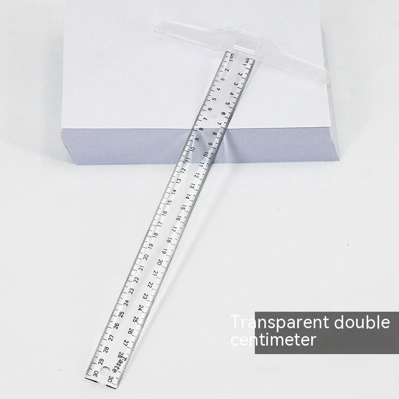 30cm plastic T-shaped ruler with scale markings in transparent or orange yellow colour