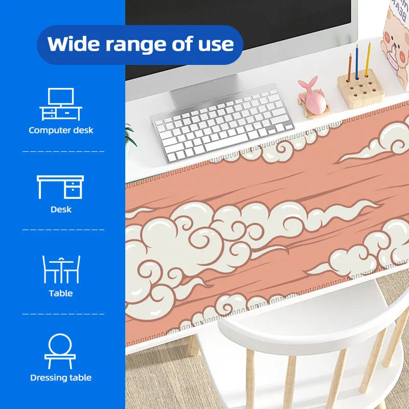 Japanese simple style cloud pattern desk mat with natural rubber non-slip backing in multiple size options