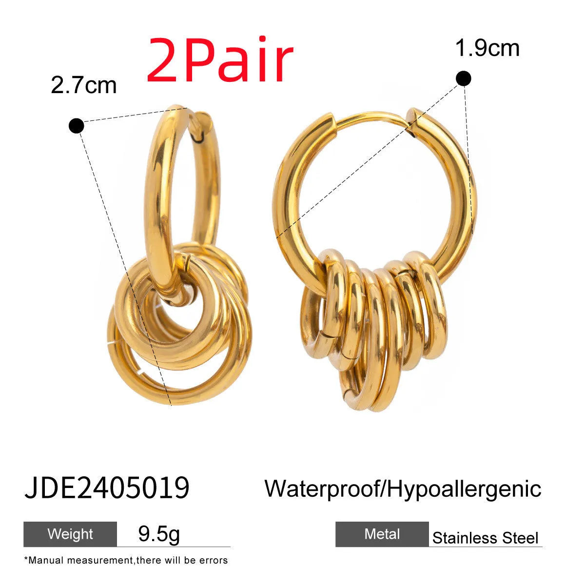 Stainless steel personality earrings with electroplated silver or rose gold finish
