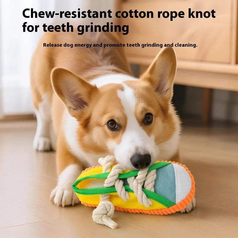 Plastic dog bite toy with bends in rock yellow, black, and sea fog blue colour options