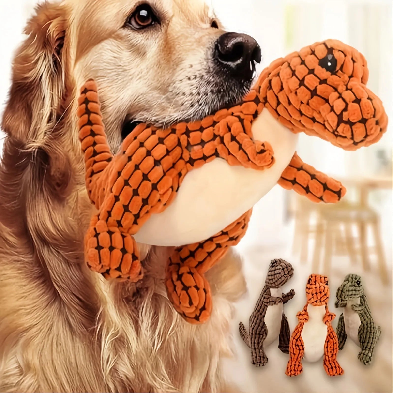 Sound-making bite-resistant dog chew toy in grey, green or orange for puppies and large breeds