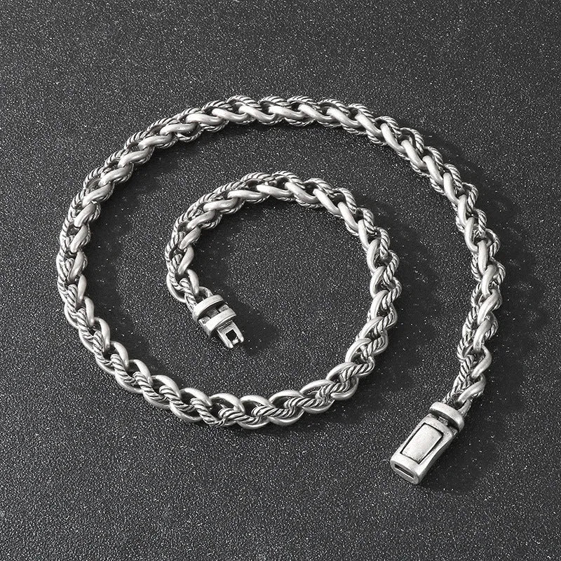 Men's titanium steel keel chain necklace with geometric pendant in antique silver finish