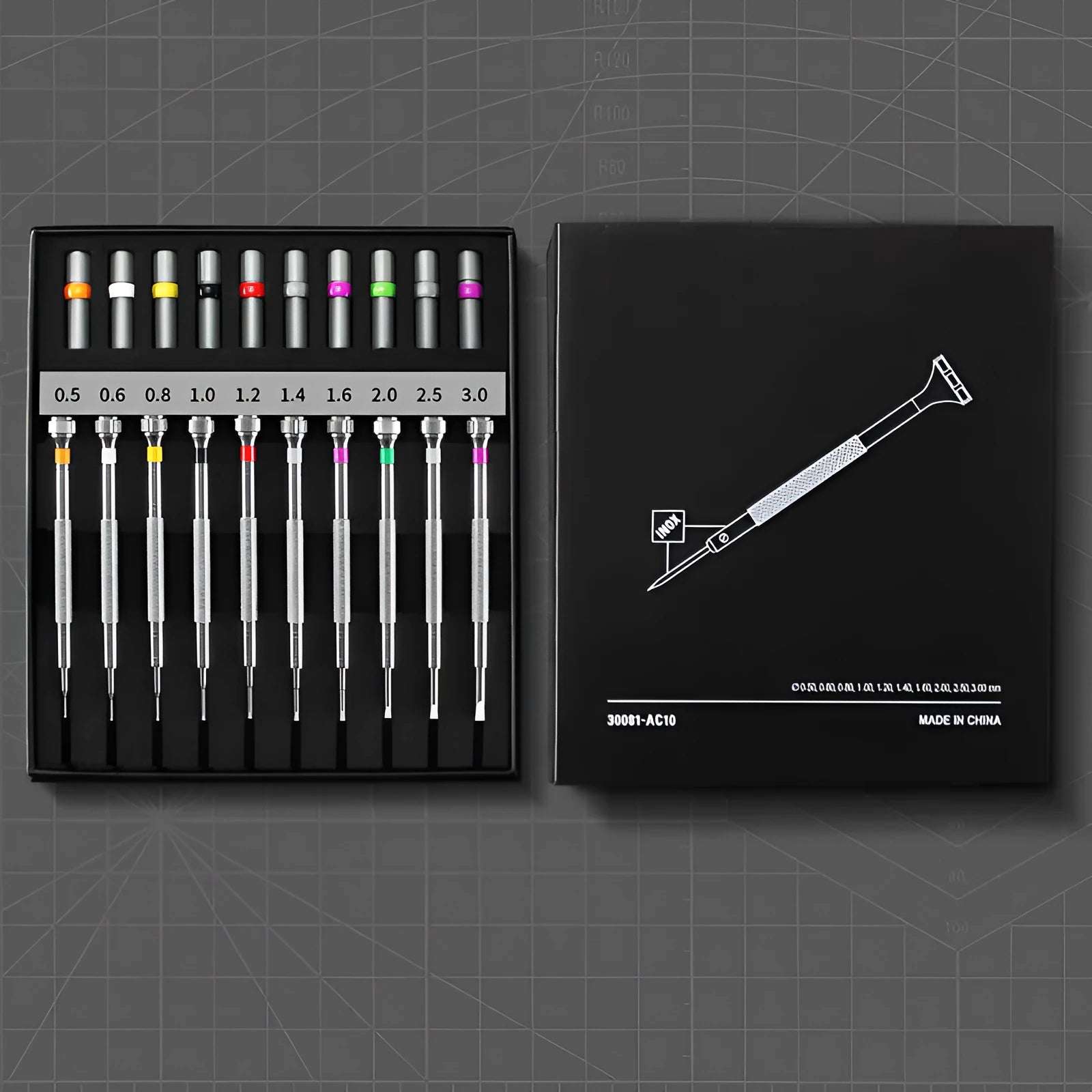 Precision manual screwdriver set for watch and glasses repair with 10 drivers and 20 spare bits