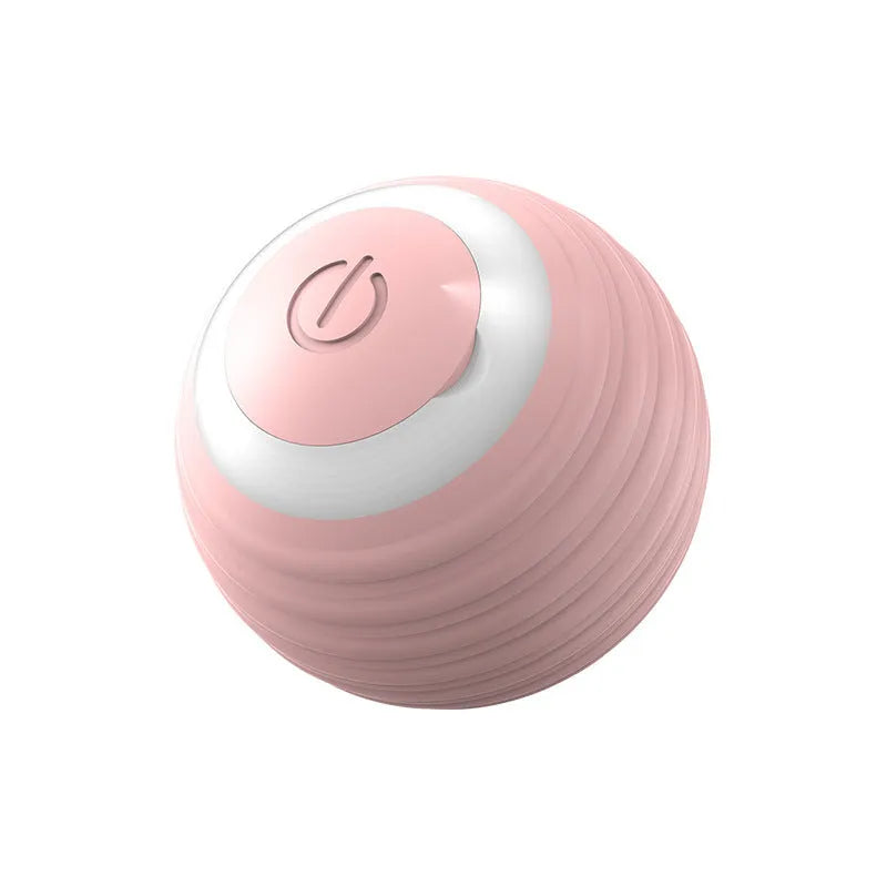 Blue automatic moving cat toy ball with USB charging cable on floor