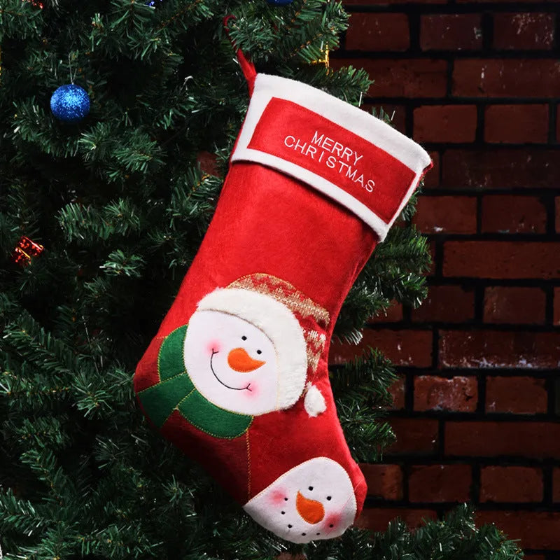 Non-woven fabric Christmas stocking ornament in American folk art style with elk, elderly man, or snowman design