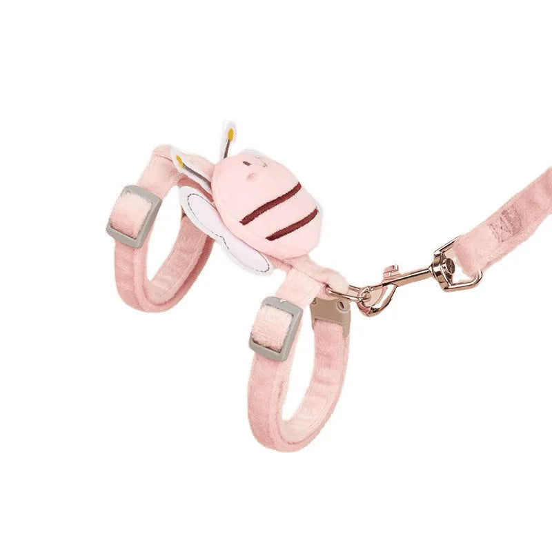 Bee-shaped adjustable cat harness and leash set in pink, yellow, or blue colours