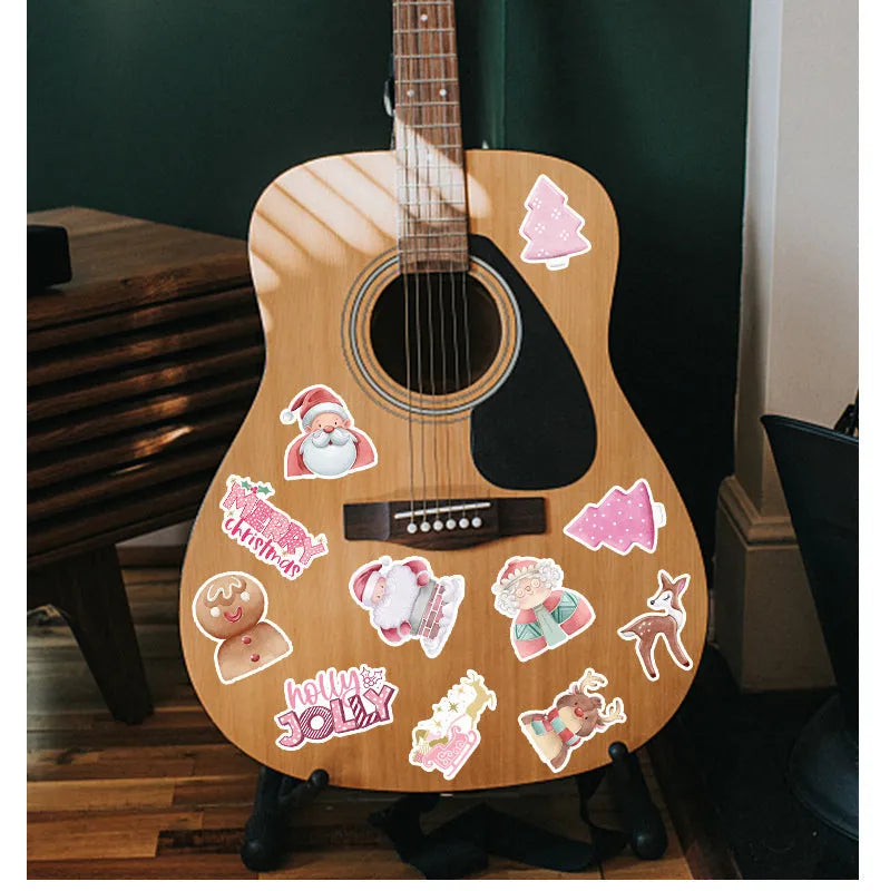 Christmas waterproof sticker pack showing variety of cute holiday designs from 4 to 8 centimetres