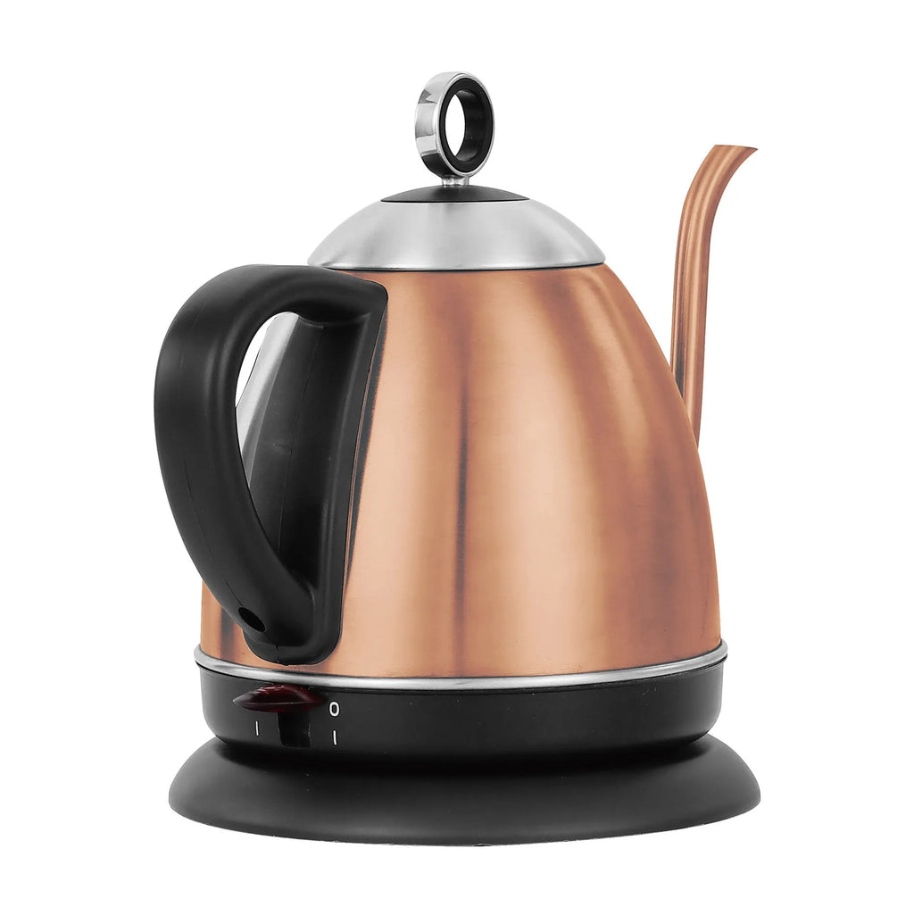 Stainless steel automatic electric kettle in gold colour with touch controls and 1 litre capacity