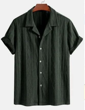 Men's loose casual cardigan in black colour with short sleeves and polyester fabric