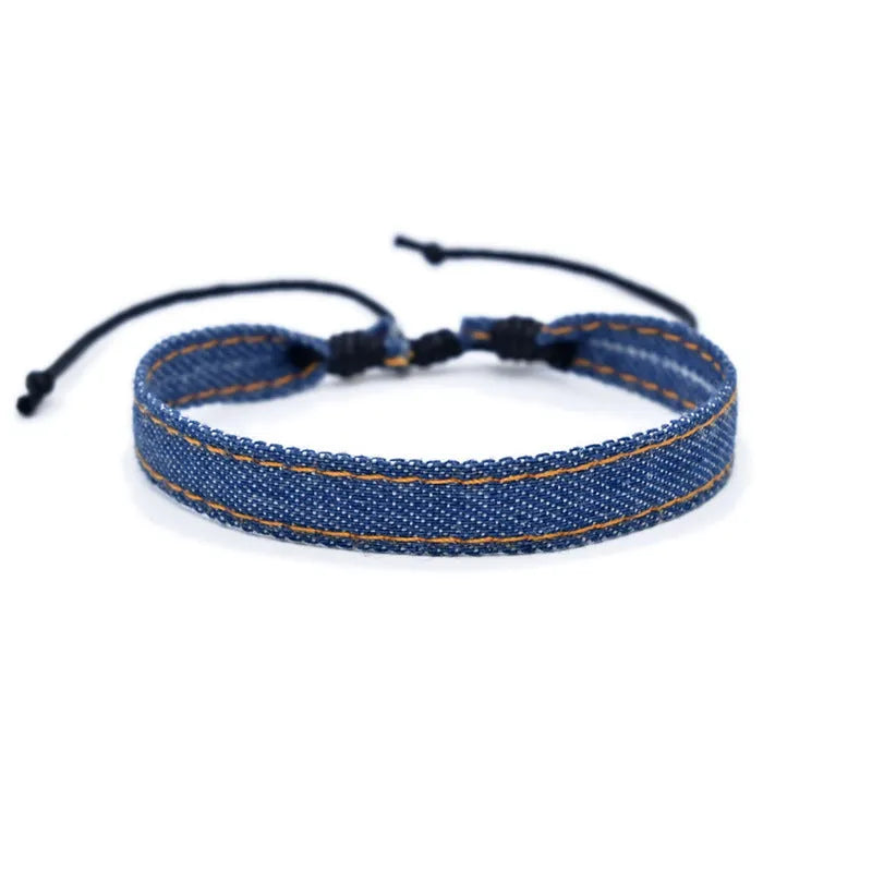 National style denim fabric unisex bracelet carrying strap in a selected colour.