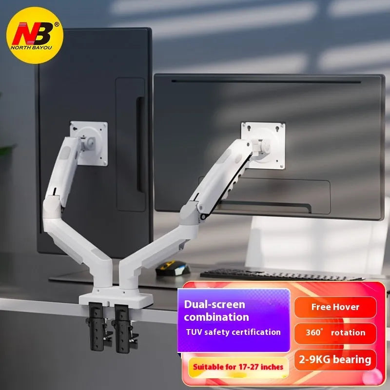 Dual screen monitor arm bracket in aluminium alloy with mechanical height adjustment