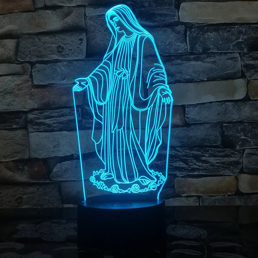 3D LED night light showing laser-engraved acrylic plate creating stereoscopic dual ring illumination pattern