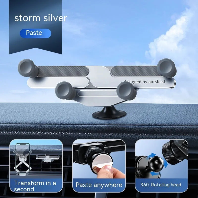 Silver alloy car air vent phone mount bracket with snap-on clips