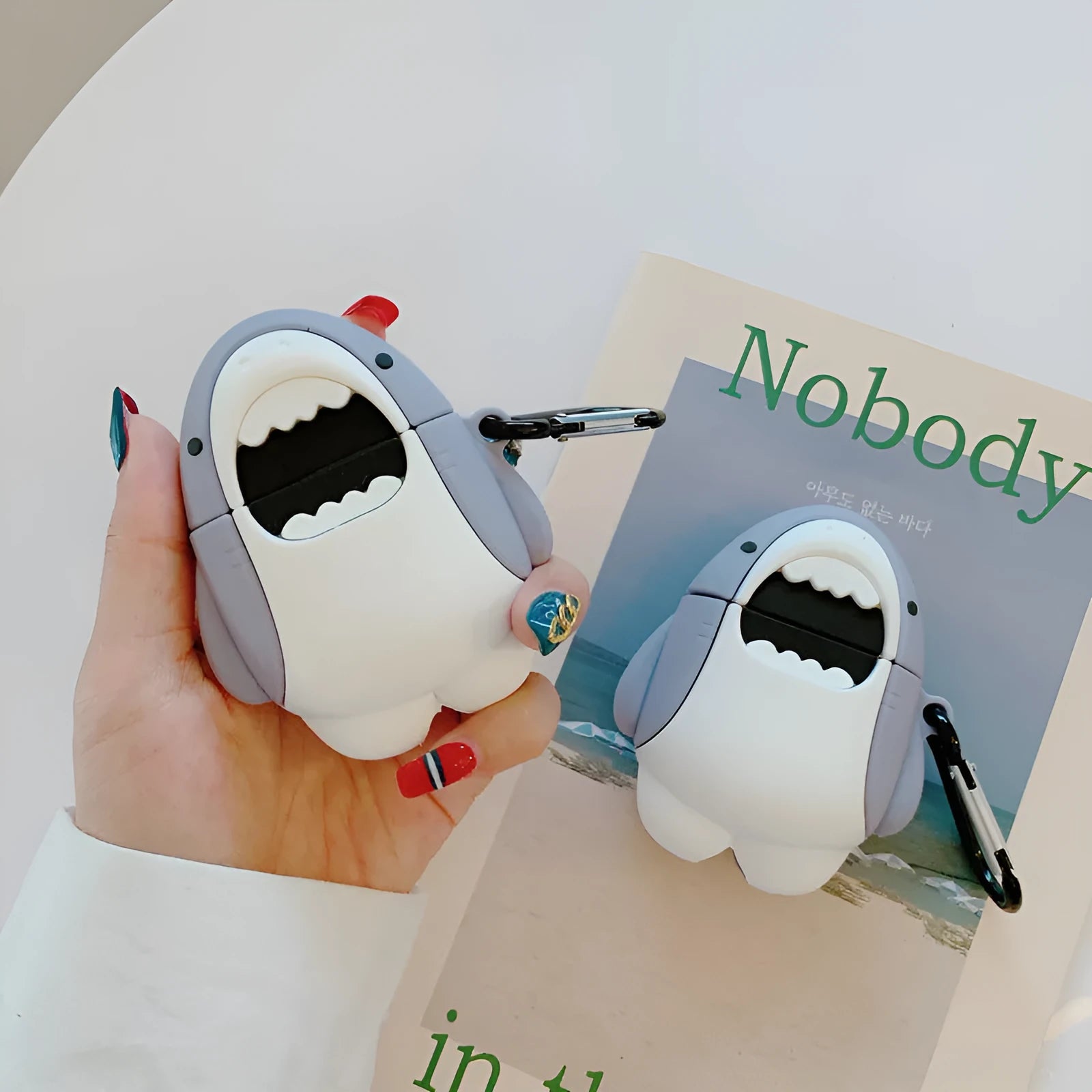 Silicone shark design protective case for Apple AirPods 1 and AirPods 2 wireless earphones