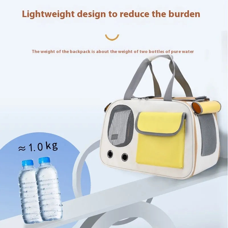A foldable canvas pet shoulder bag in yellow colour, shown with a single strap.