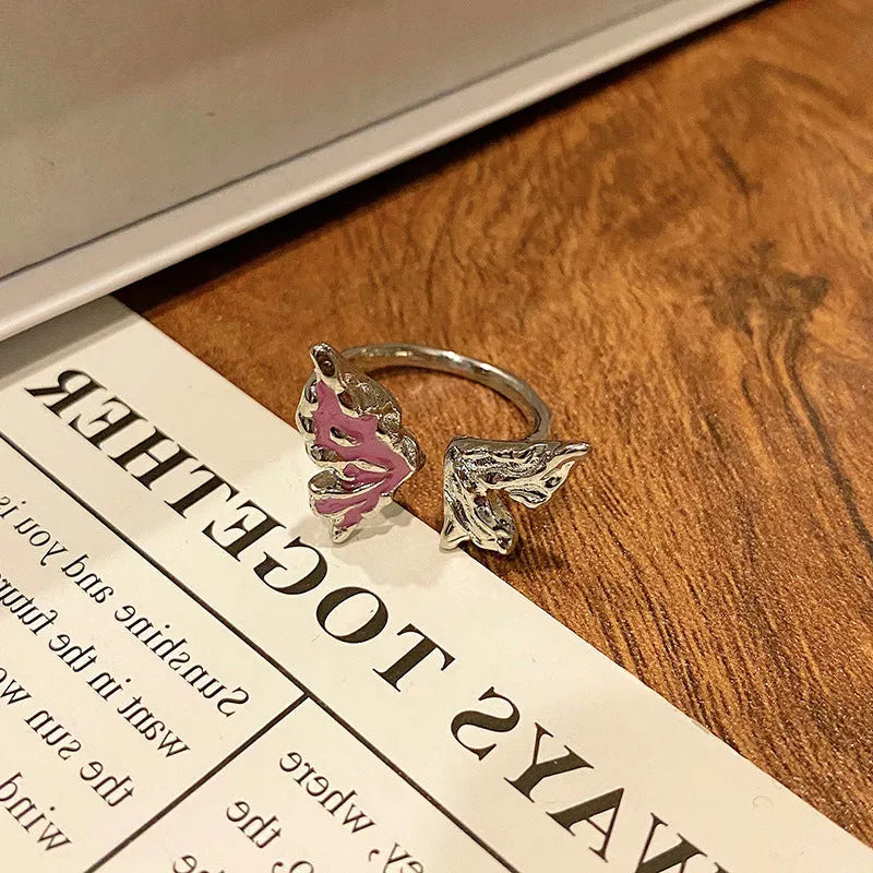 Copper Chinese butterfly women's ring showing creative design with oil dripping treatment finish