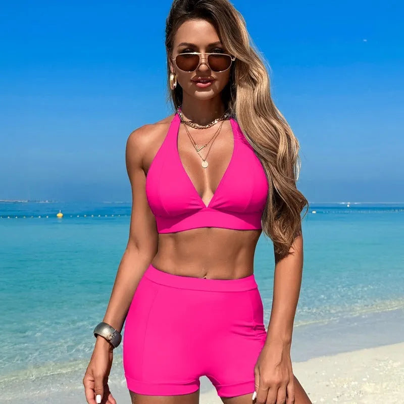 Women's two-piece nylon bikini swimsuit in four colour options with Asian sizing