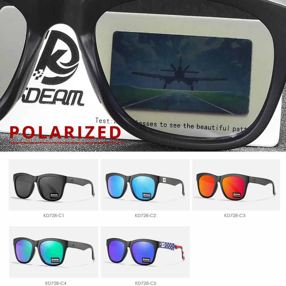 A pair of thickened polarised sunglasses with TAC lenses and a PC frame, shown in one of the available C-series colours.