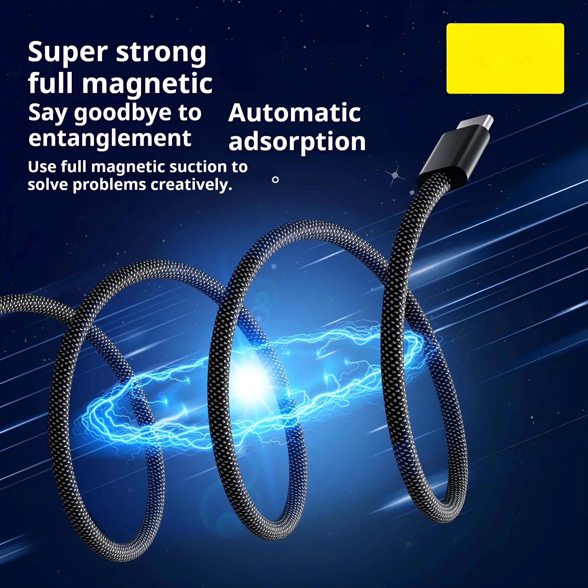 Woven braided USB data cable 66W with Lightning micro USB and Type-C connectors in Tech Black