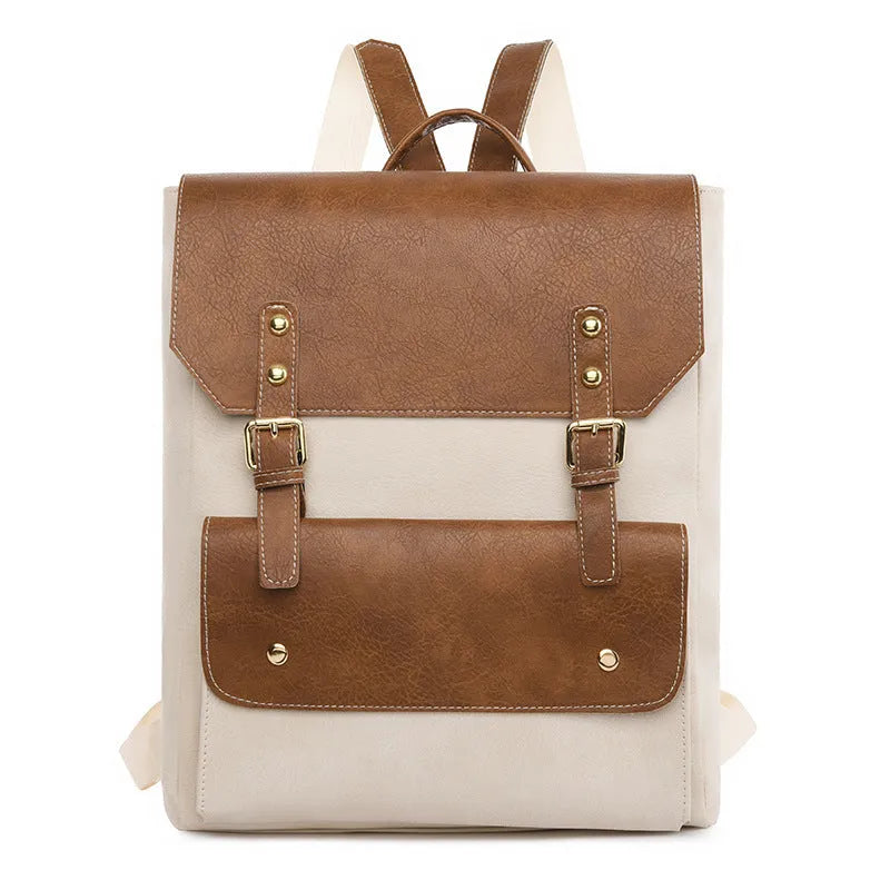 Korean style retro simple backpack in soft PU material showing ventilation features and available colour options