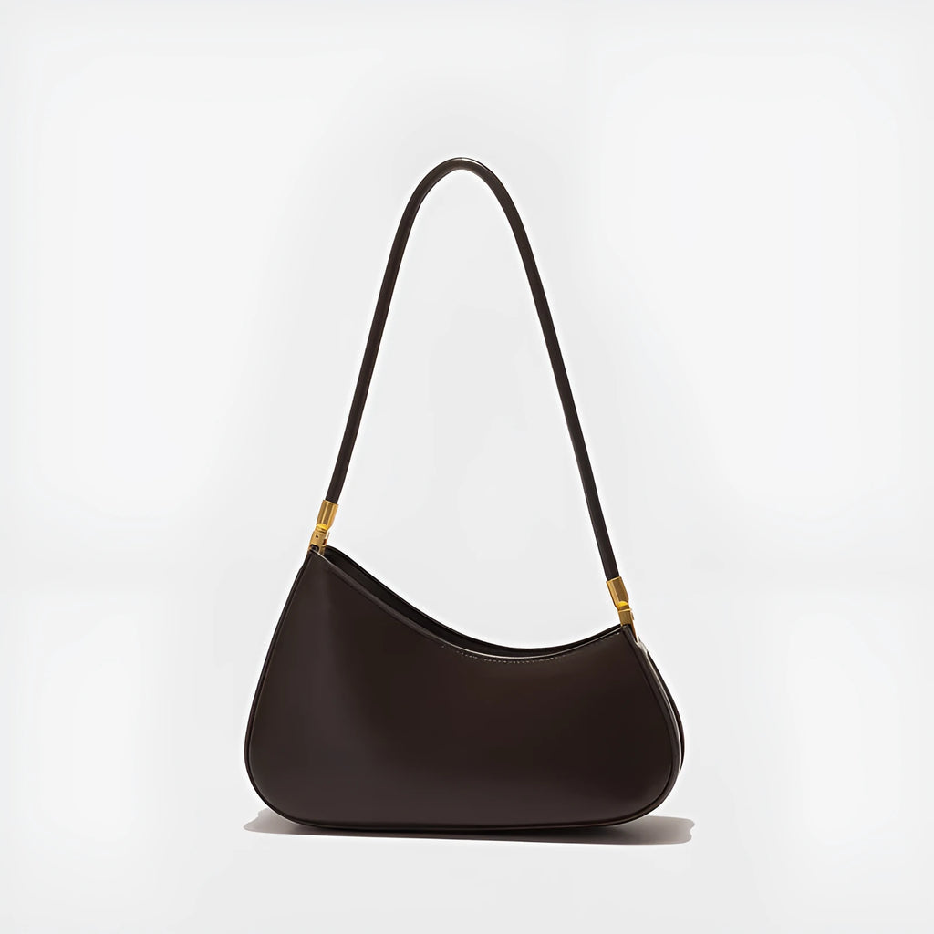 Women's oval retro underarm bag in PU leather with single strap and sewing line detailing
