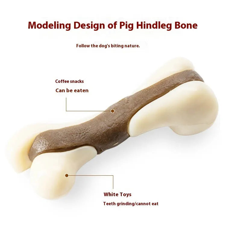 Dog chew toy bone grinding rod in small and large sizes with cowhide and nylon construction