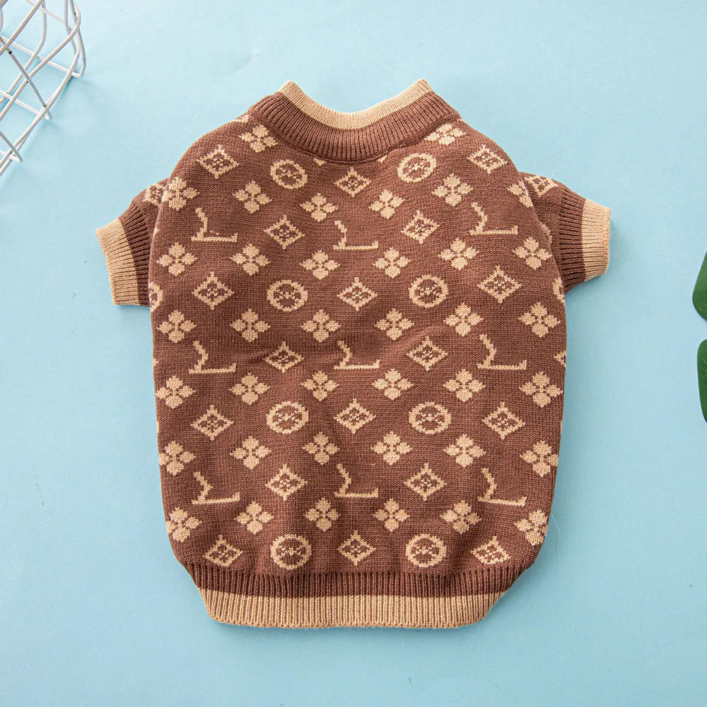 Thick knit wool dog sweater for winter in monochrome or two-tone colours, sizes XS to XXL
