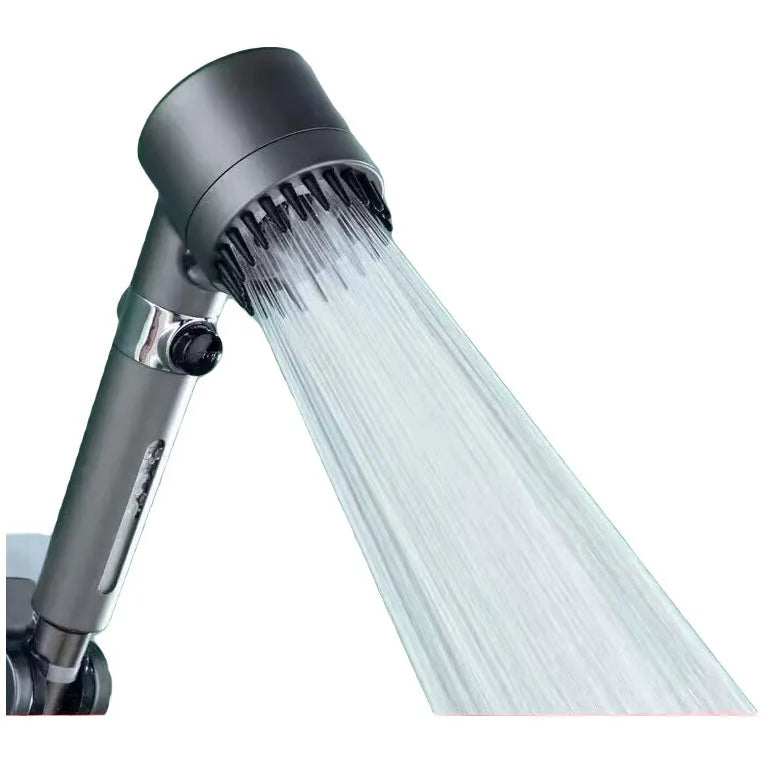 Portable shower head with modern design showing three spray mode controls