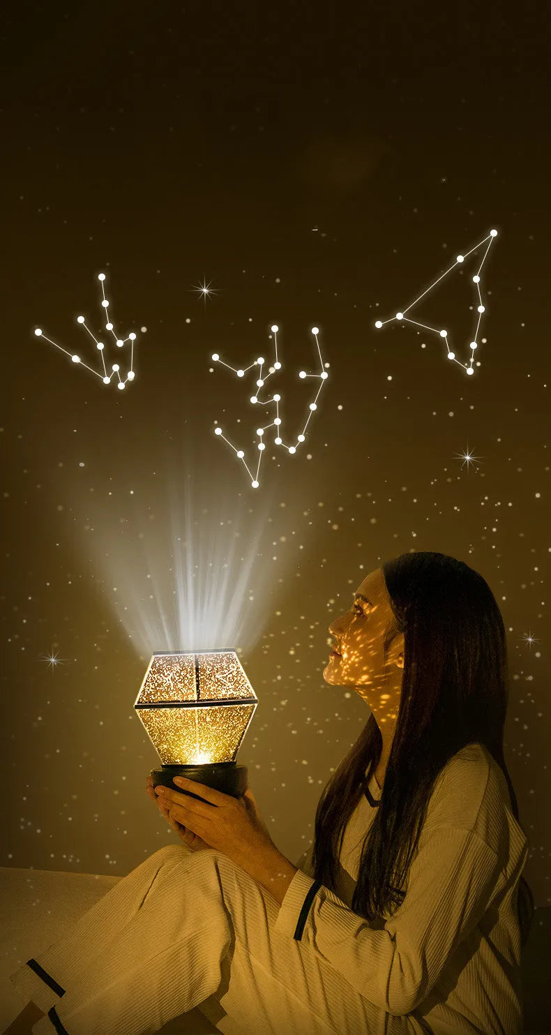 Children's rotating star projector night light with LED starlight effects in three colour patterns