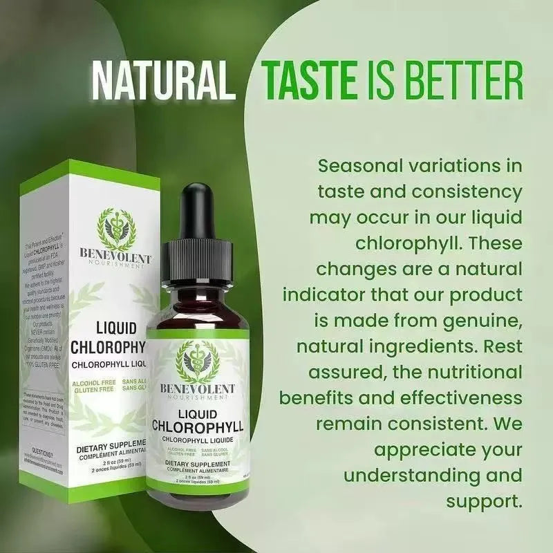 60ml bottle of Natural Body Odor Intestinal Care Liquid Chlorophyll Drops with dropper.