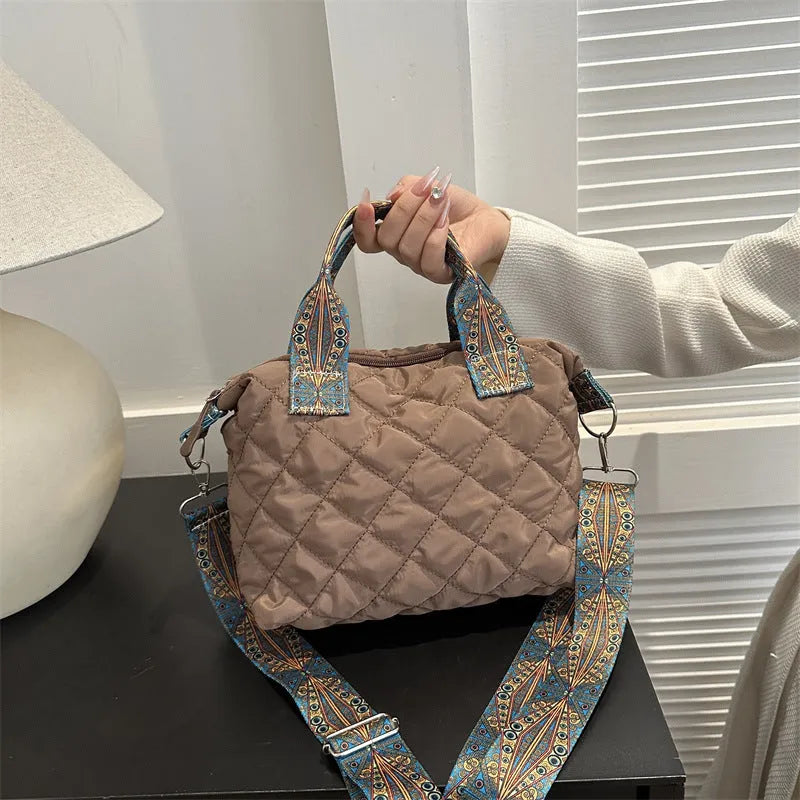 Oxford cloth shoulder messenger bag in horizontal square shape with sandwich pocket and single strap