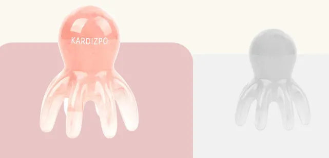 Pink octopus-shaped massage comb made from natural resin with storage bag
