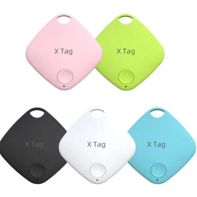 Bluetooth anti-lost tracker device for keys and wallet in black, white, pink, blue or green colours.