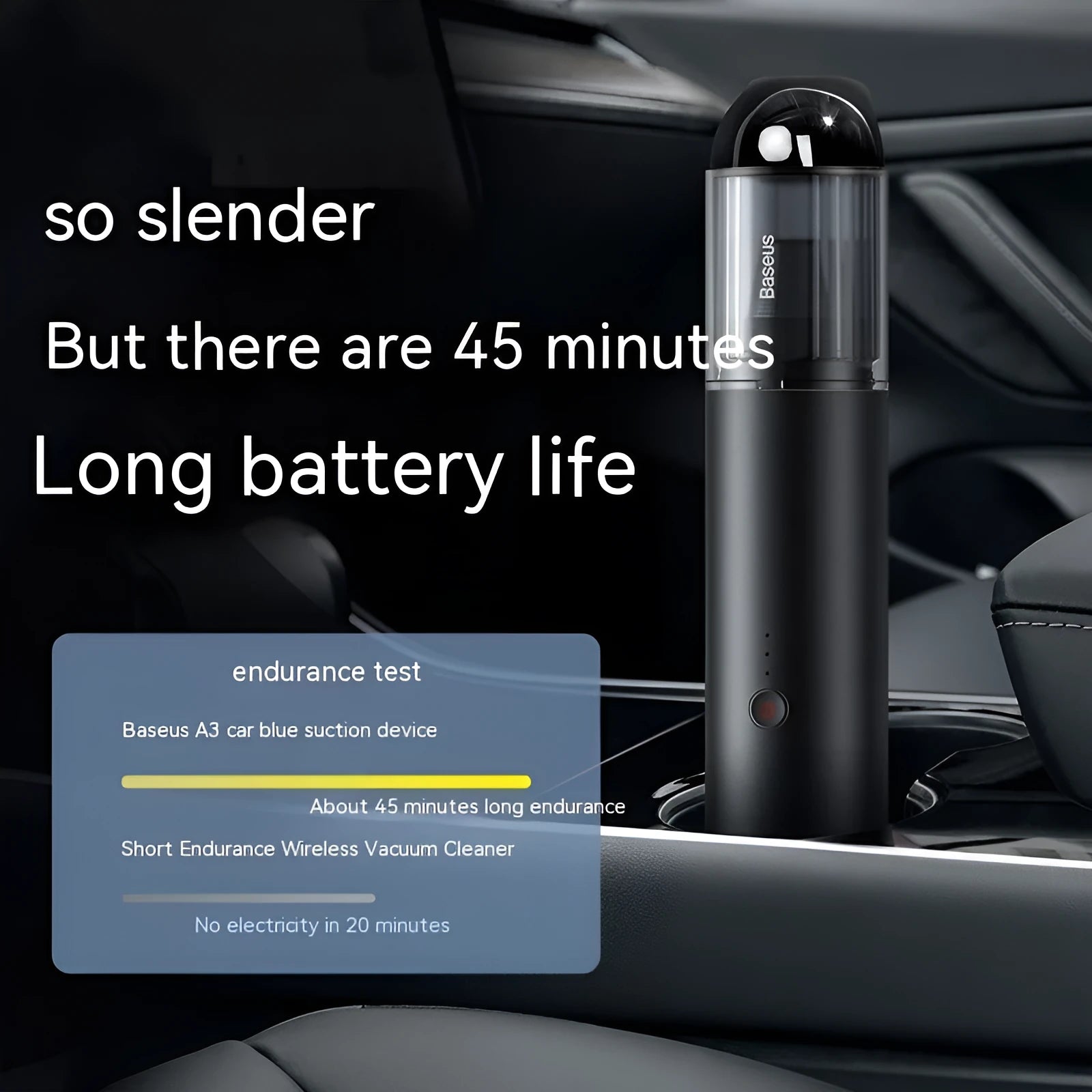 BASEUS A3 black cordless car vacuum cleaner with Type-C charging port