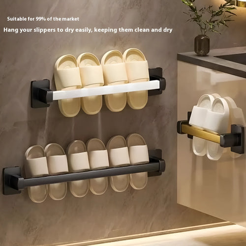 Nordic style carbon steel bathroom slipper rack with seat wall mounted in black colour