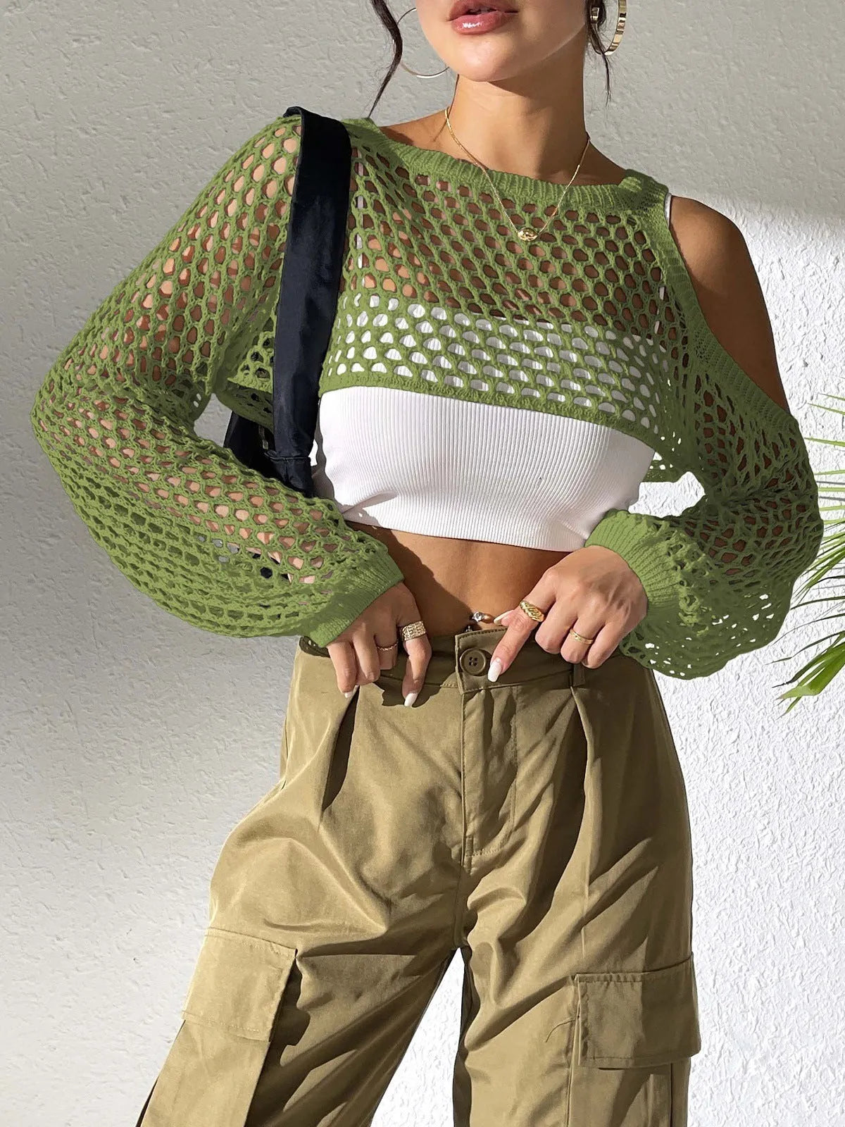 Beach couple hollowed navel mesh shirt in free size with six colour options