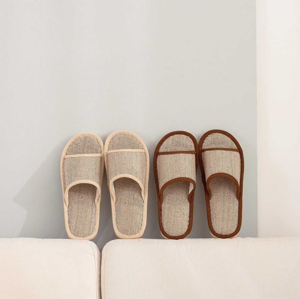 Women's linen open toe slippers in multiple colours with thickened sole