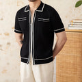 Slim fit lapel polo shirt in black with short sleeves and elastic knitting