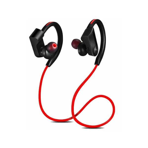 Black neck-mounted Bluetooth earphones with in-ear buds and USB charging cable