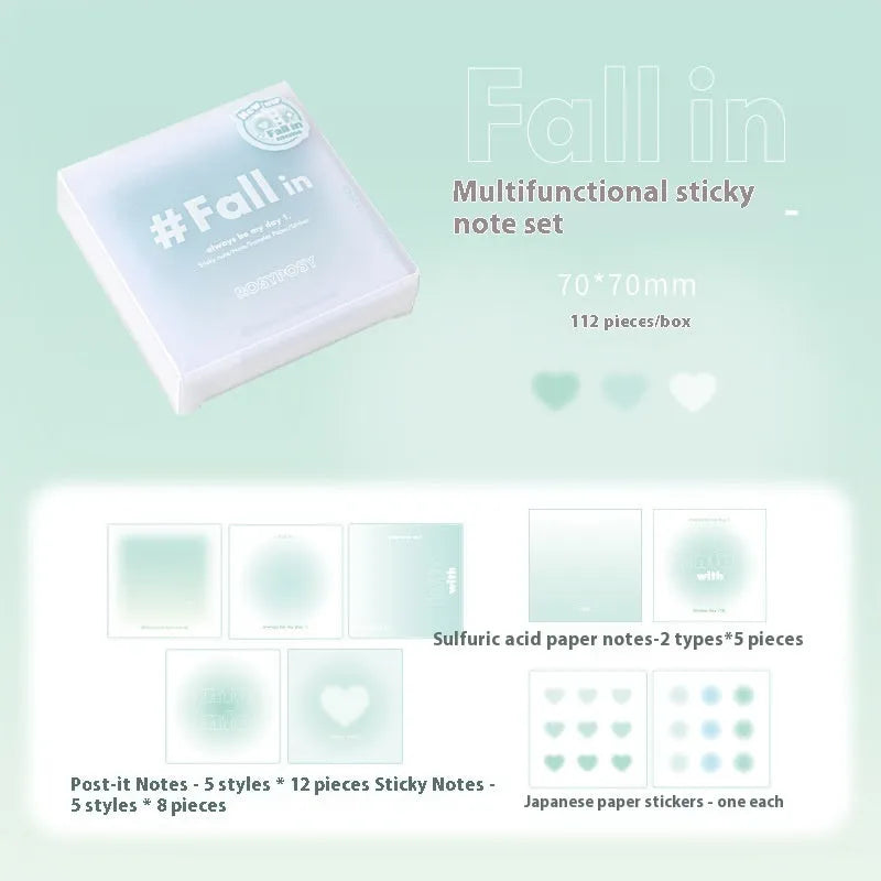70mm square multifunctional notepad with gradient parchment sheets and sticky notes in blush colour