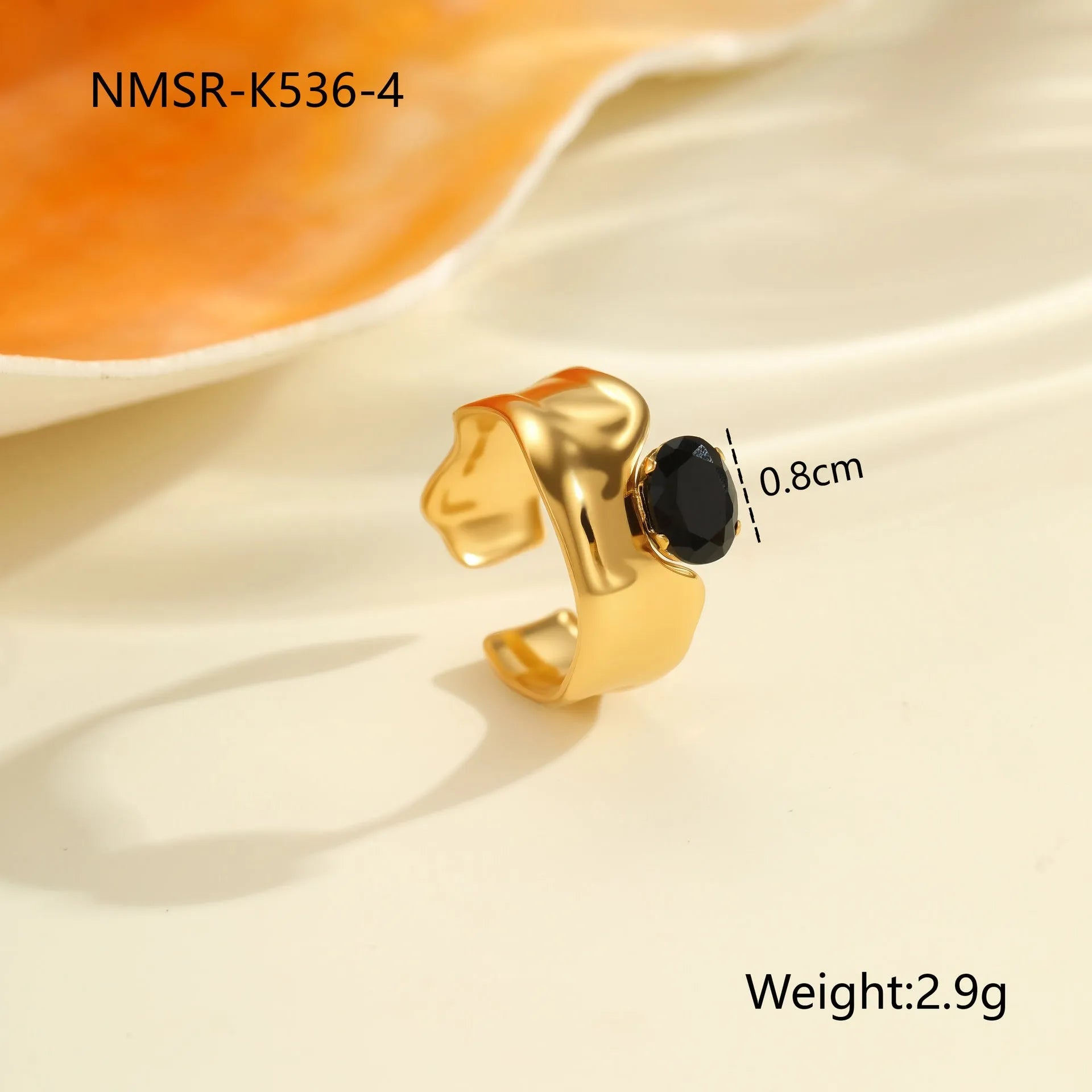 Geometric open mouth adjustable ring with inlaid zircon detailing on electroplated stainless steel