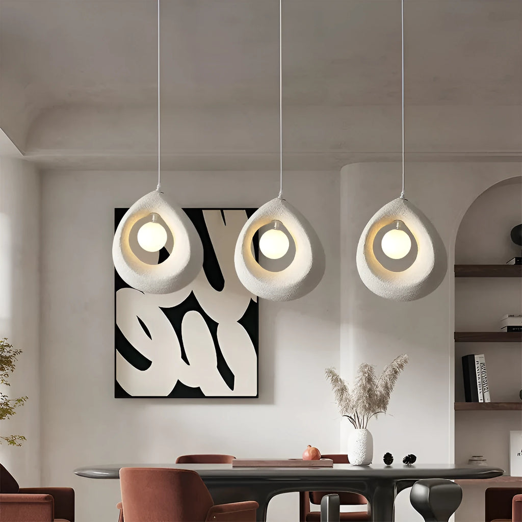 Retro pendant chandelier with milky white rectangular lampshade in modern dining setting